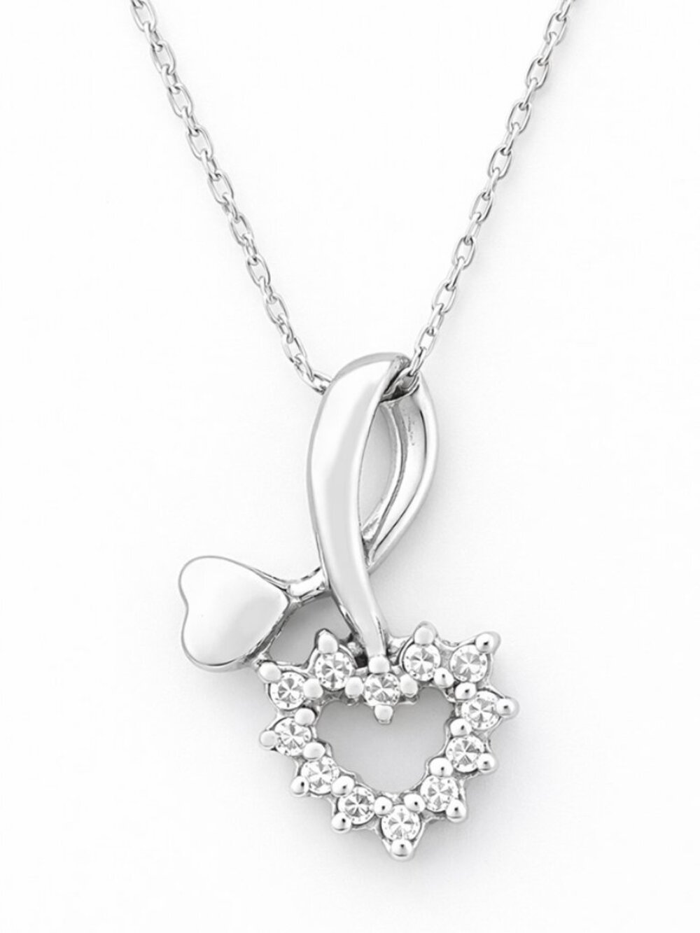 Genuine Diamond Heart Pendant Necklace SOLID 10k White Gold